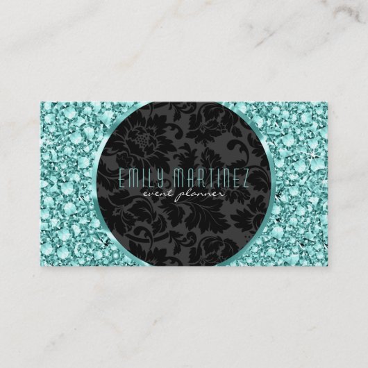 Eleganter Green Tint Diamonds Pattern Glitzer Visitenkarte (Vorderseite)