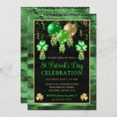 Eleganter Green und Gold Balloons St Patrick's Day Einladung (Vorne/Hinten)