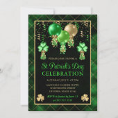 Eleganter Green und Gold Balloons St Patrick's Day Einladung (Vorderseite)