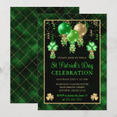 Eleganter Green und Gold Balloons St Patrick's Day Einladung (Vorne/Hinten)