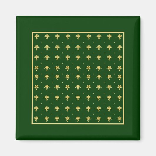 Eleganter Green und Gold Damask Magnet (Vorne)