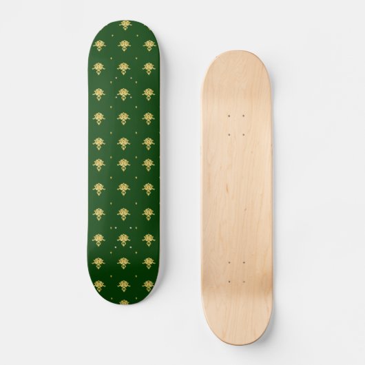Eleganter Green und Gold Damask Skateboard (Vorderseite)