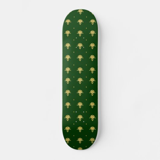 Eleganter Green und Gold Damask Skateboard (Vorderseite)