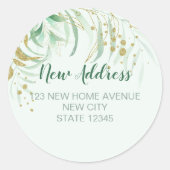 Eleganter Green und Gold Foliage New Address Stick Runder Aufkleber (Vorderseite)