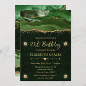 Eleganter Green und Gold Glitzer Agate 21. Geburts Einladung (Vorne/Hinten)