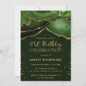 Eleganter Green und Gold Glitzer Agate 21. Geburts Einladung (Vorderseite)