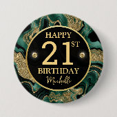 Eleganter Green und Gold Glitzer Agate Birthday Button (Vorderseite)