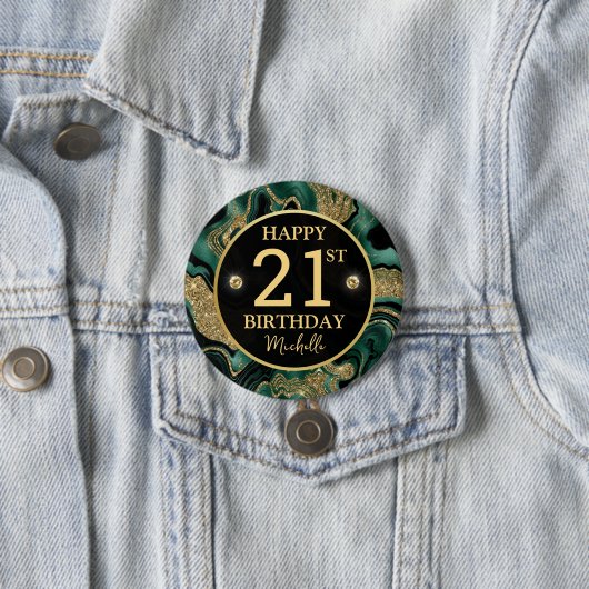 Eleganter Green und Gold Glitzer Agate Birthday Button (Beispiel)