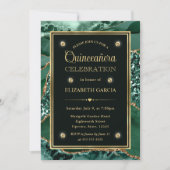 Eleganter Green und Gold Glitzer Agate Quinceanera Einladung (Vorderseite)