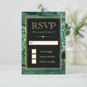 Eleganter Green und Gold Glitzer Agate Wedding RSVP Karte (Stehend Vorderseite)