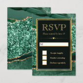 Eleganter Green und Gold Glitzer Agate Wedding RSVP Karte (Vorne/Hinten)