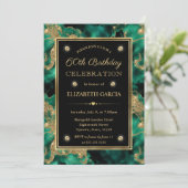 Eleganter Green und Gold Glitzer Tinte 60. Geburts Einladung (Stehend Vorderseite)