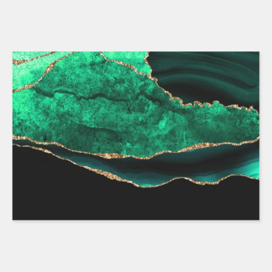 Eleganter Green und Gold Imitate Glitzer Agate Geschenkpapier Set (Vorderseite)