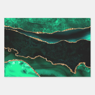 Eleganter Green und Gold Imitate Glitzer Agate Geschenkpapier Set