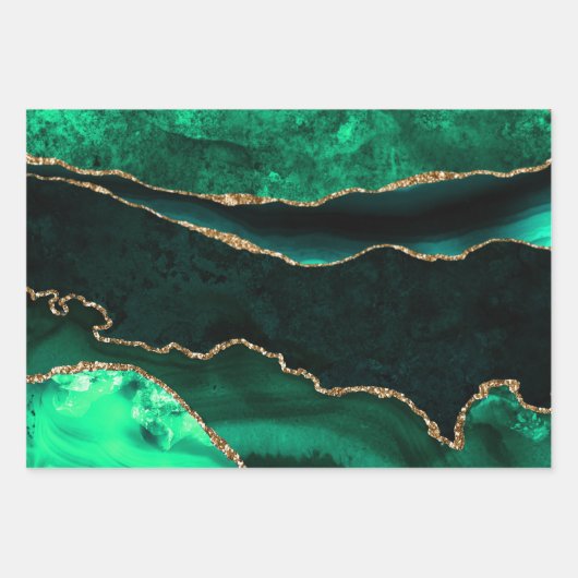 Eleganter Green und Gold Imitate Glitzer Agate Geschenkpapier Set (Vorderseite)