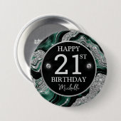 Eleganter Green und Silver Glitzer Agate Birthday Button (Vorne & Hinten)