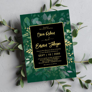 Eleganter Greenery & Gold Geometrischer Rahmen Euk Einladung
