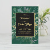 Eleganter Greenery & Gold Geometrischer Rahmen Euk Einladung (Stehend Vorderseite)