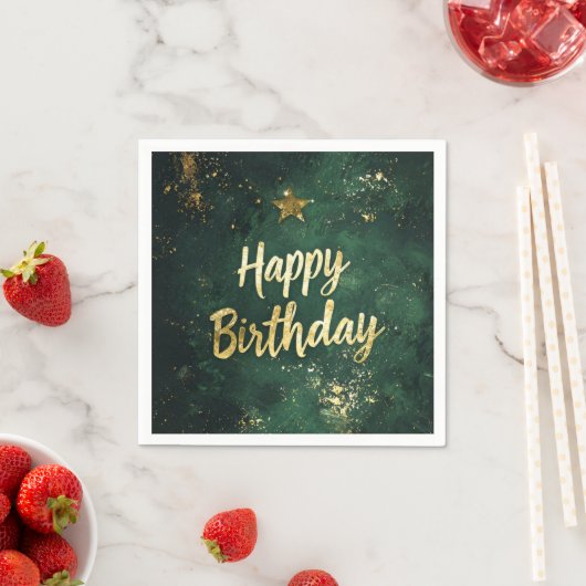 Eleganter Grün & Imitats Gold Geburtstag Serviette (Beispiel)