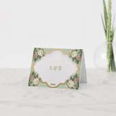 Eleganter grün-weißer Hochzeitstag RSVP Dankeskarte (Rückseite)