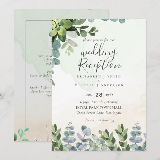 Eleganter Grüne Hochzeitsrezeption Abend nur in Einladung (Vorne/Hinten)