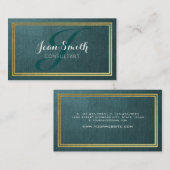 Eleganter Grüne Linen & Gold Foil Border Consultan Visitenkarte (Vorne/Hinten)