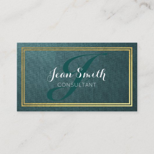 Eleganter Grüne Linen & Gold Foil Border Consultan Visitenkarte (Vorderseite)