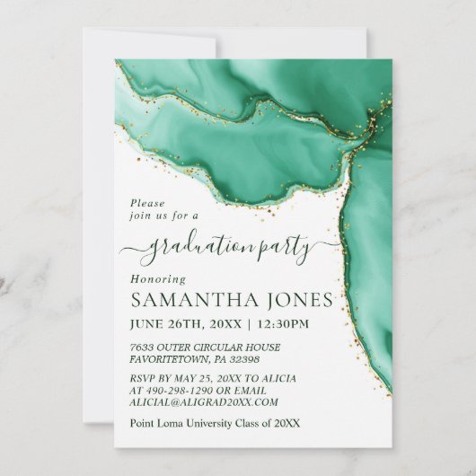 Eleganter grüner Abschluss Einladung (Vorderseite)