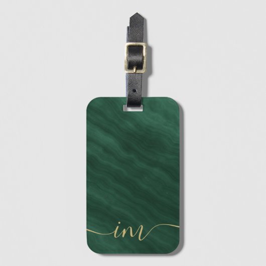 Eleganter grüner Abstrakter Marmor mit Initialen - Gepäckanhänger (Vorderseite Vertikal)