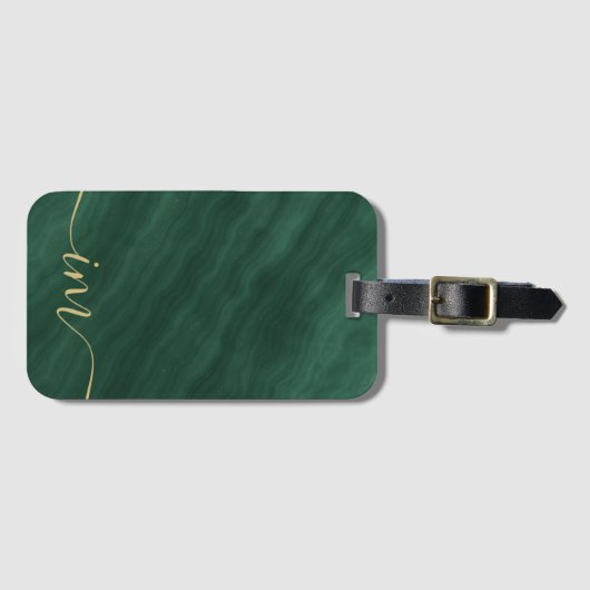 Eleganter grüner Abstrakter Marmor mit Initialen - Gepäckanhänger (Vorderseite (Horizontal))