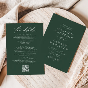 Eleganter grüner All-in-One-QR-Code zur Hochzeit Einladung