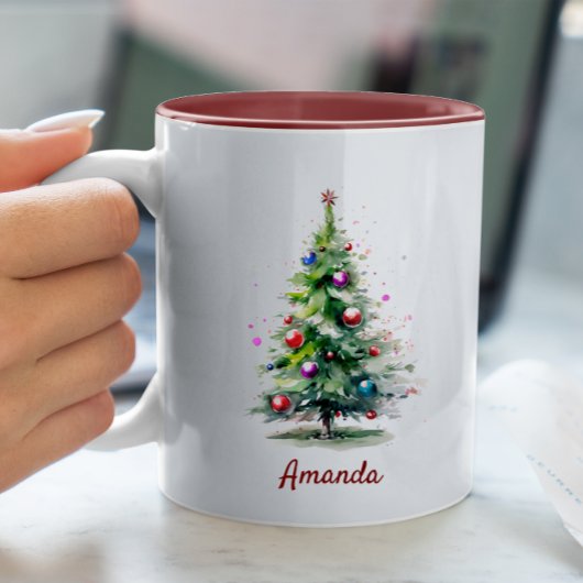 Eleganter grüner Aquarellkiefer Weihnachten Zweifarbige Tasse