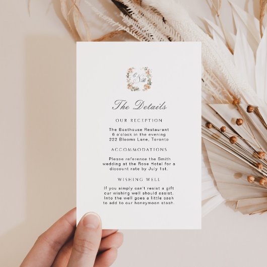 Eleganter Grüner Blumengarten Hochzeitsdetails ein Begleitkarte