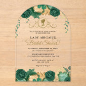 Eleganter Grüner Blumenstrauß Viktorianischer Brau Acryleinladungen (Vorderseite)