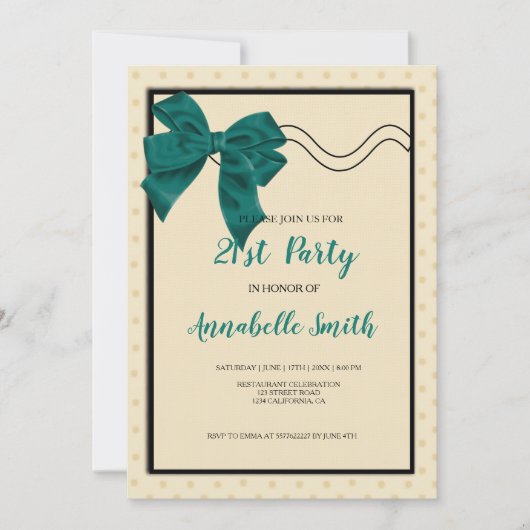 eleganter grüner Bogen süß 21. Einladung (Vorderseite)