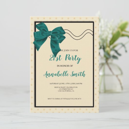 eleganter grüner Bogen süß 21. Einladung (Stehend Vorderseite)