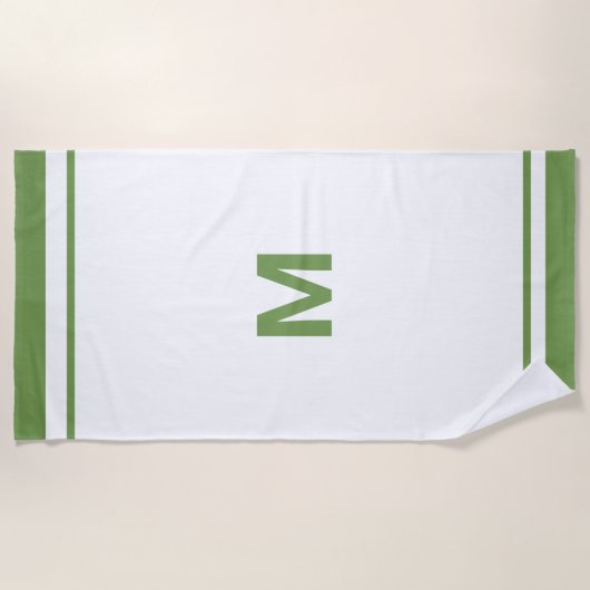 Eleganter Grüner Border Script Monogram Letter Strandtuch (Vorderseite)