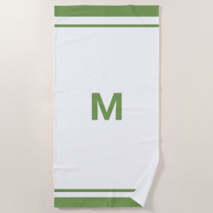 Eleganter Grüner Border Script Monogram Letter Strandtuch