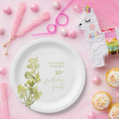 Eleganter Grüner Botanischer Aquarell 30. Geburtst Pappteller (Party)