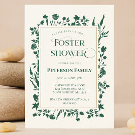 Eleganter grüner Botanischer Foster Care-Duschkopf Einladung
