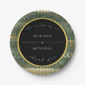 Eleganter grüner Brush mit Gold und schwarz, rund Pappteller (Vorderseite)