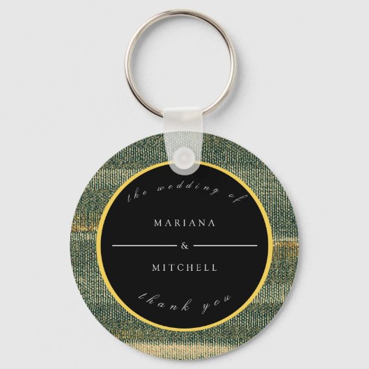 Eleganter grüner Brush mit Gold und schwarz, rund Schlüsselanhänger (Vorderseite)