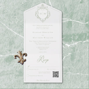 Eleganter grüner Chinoiserie-Vogel-Wappenschmuck H All In One Einladung