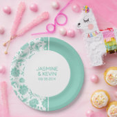 Eleganter grüner Damask und weißer Trennbildschirm Pappteller (Party)