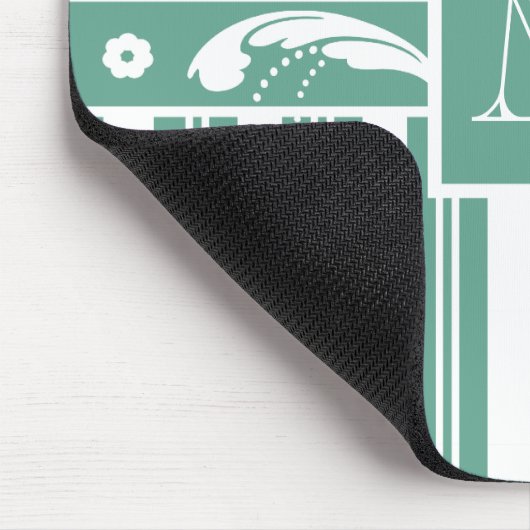 Eleganter grüner Damast mit Ihrer Monogram Mousepad (Ecke)