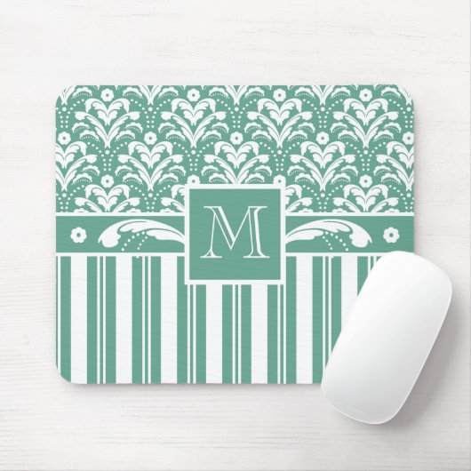 Eleganter grüner Damast mit Ihrer Monogram Mousepad (Mit Mouse)