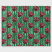 Eleganter grüner, floraler Metallic Streifen Geschenkpapier (Flach)