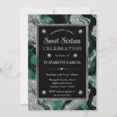 Eleganter grüner Foil & Silver Glitzer Agate Sweet Einladung (Vorderseite)