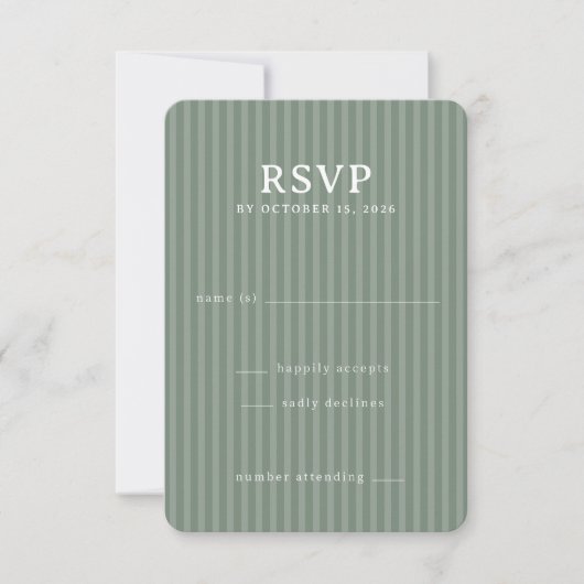 Eleganter grüner gestreifter RSVP Karte (Vorderseite)