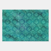 Eleganter grüner Glitzer Damask Geschenk Geschenkpapier Set (Vorderseite)